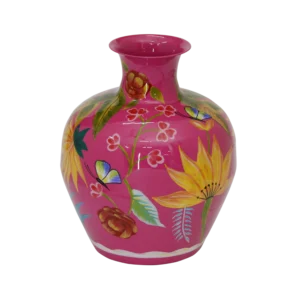 Vaas handgeschilderd fuchsia emaille 32x32x39